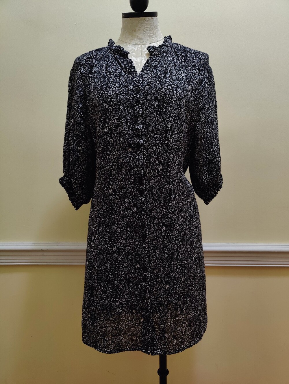 Sundays Printed Black And White Cotton Dress in Relaxed Fit, Size 1 Small
